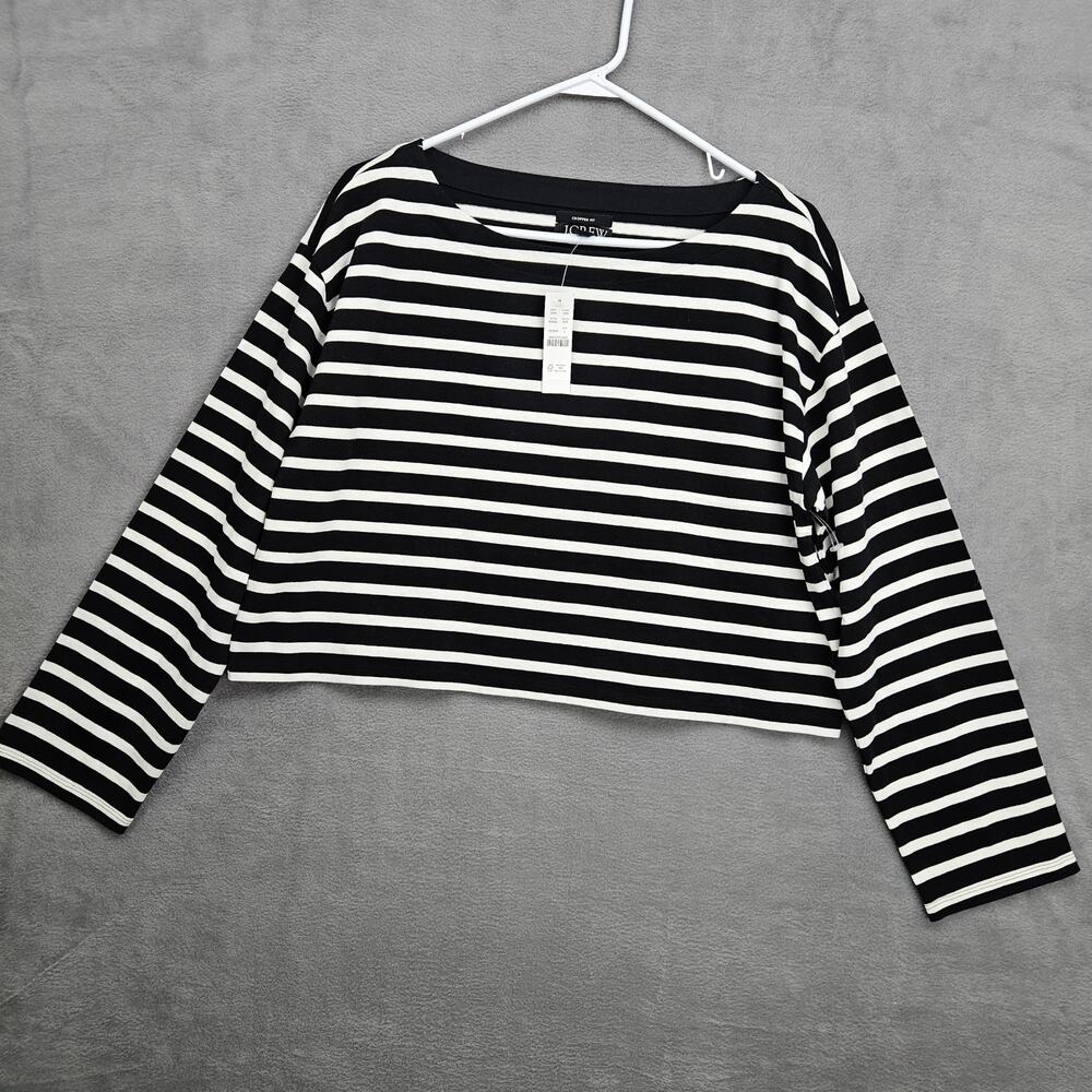 J.Crew Striped Cropped Fit Long Sleeve Cotton Top Size Large